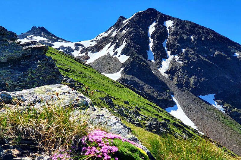 Berggipfel mit Schnee in den Tiroler Bergen